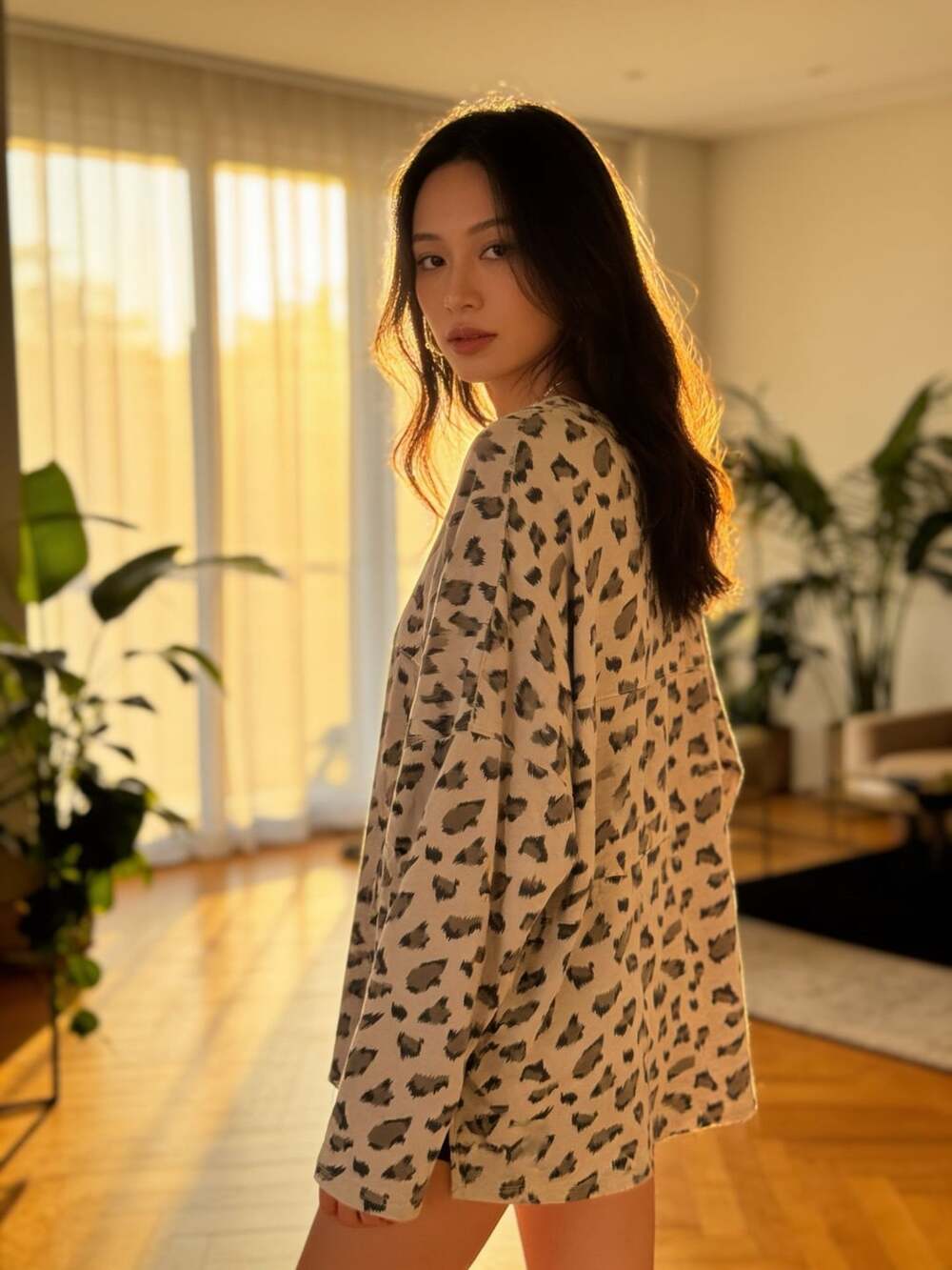 Easel Leopard Print Long Sleeve Top Size Large